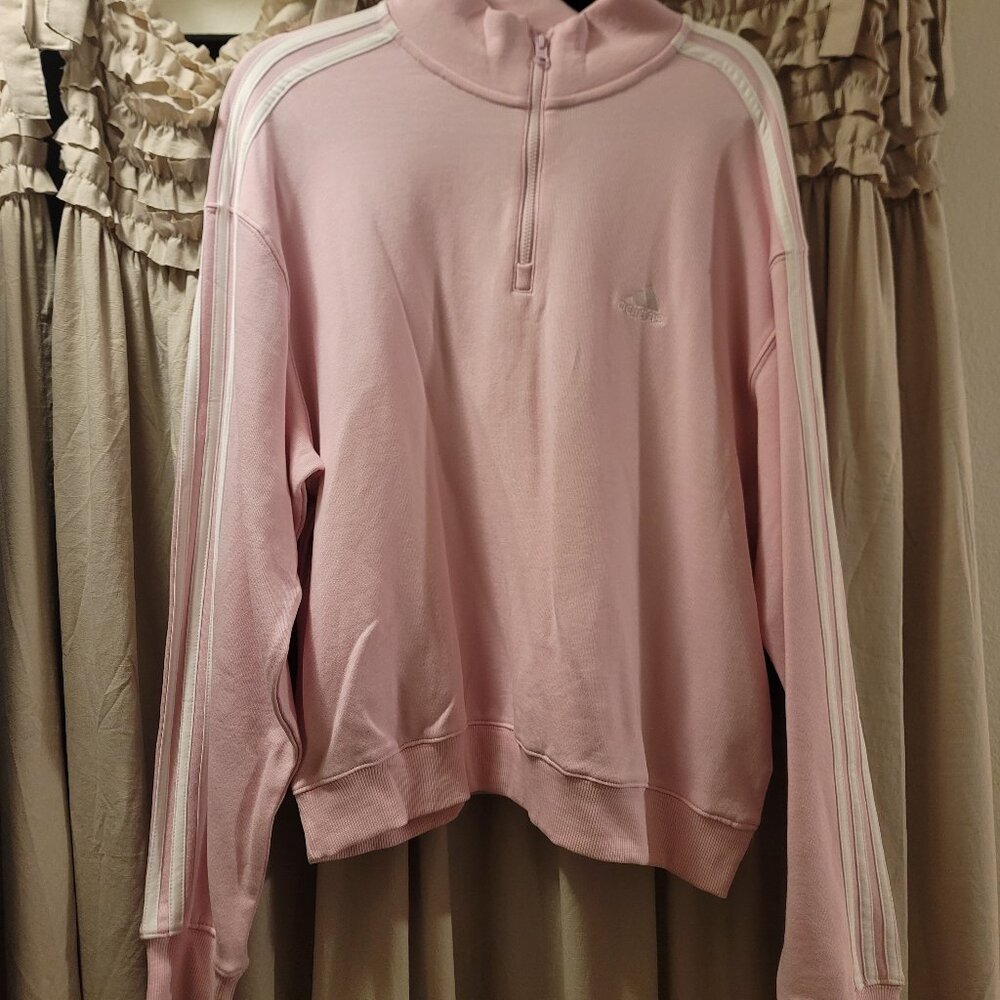 ADIDAS pink quarter zip crewneck sweater